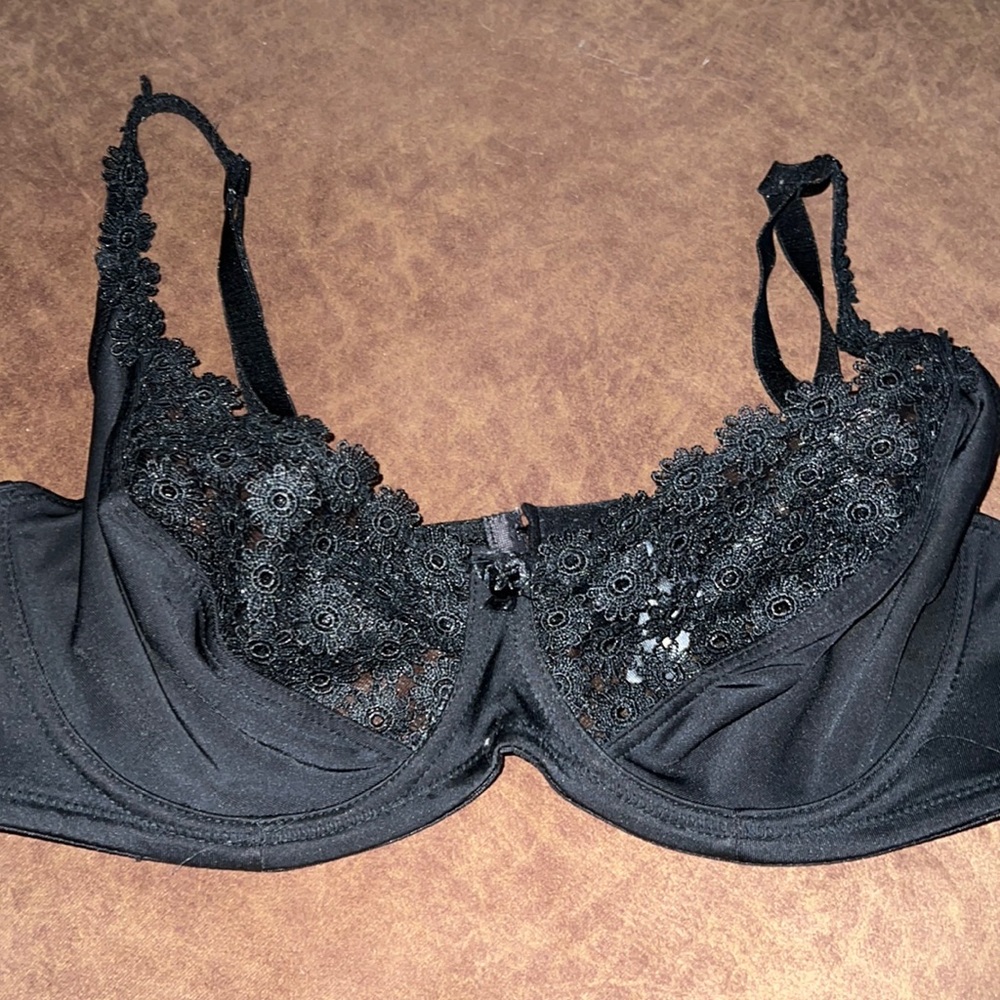 Delta Burke Black Embroidered Mesh Unlined Bra